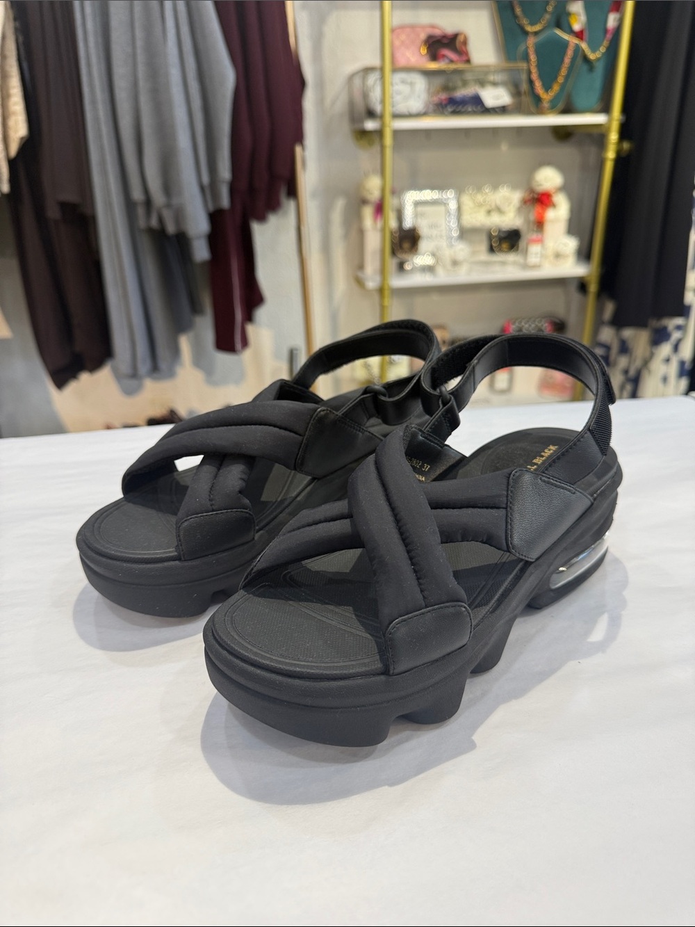 All Black Air Fab 261085 Women’s Padded Black Platform Slingback Sandals